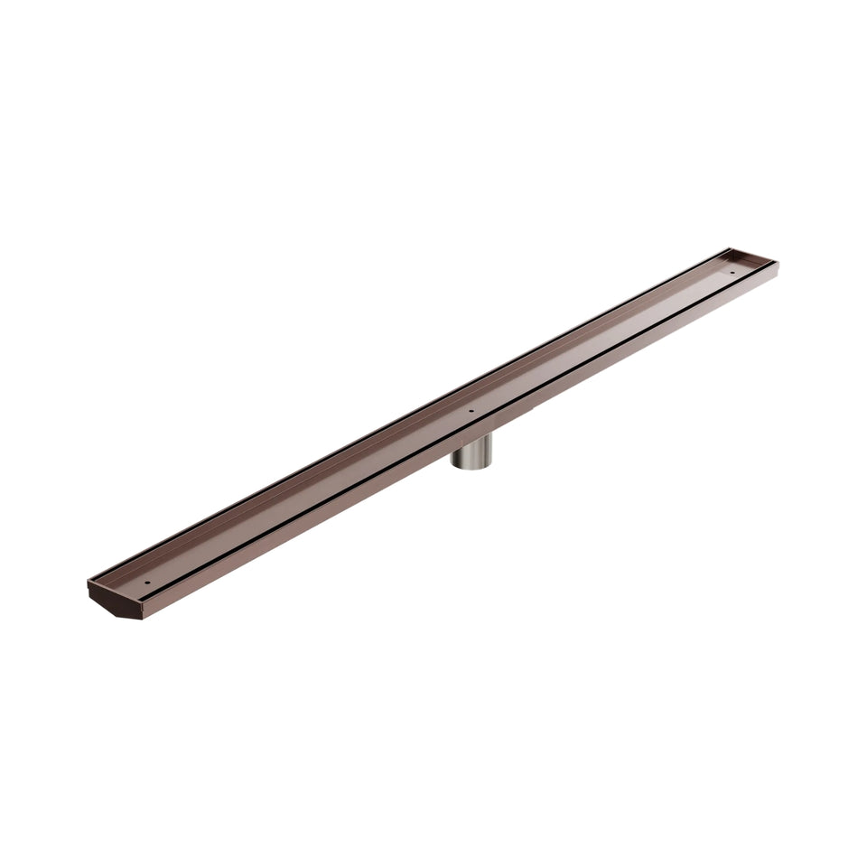 Nero Tile Insert V Channel 1200x82mm Floor Grate 50mm Outlet Brushed Bronze