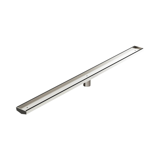 Nero Tile Insert V Channel 1200x82mm Floor Grate 50mm Outlet Brushed Nickel NRFG007HSBN_KIT - The Blue Space