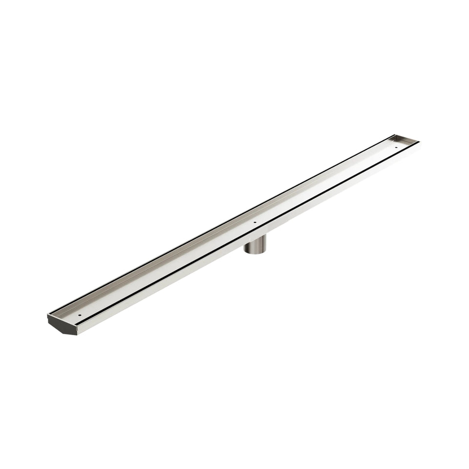 Nero Tile Insert V Channel 1200x82mm Floor Grate 50mm Outlet Brushed Nickel