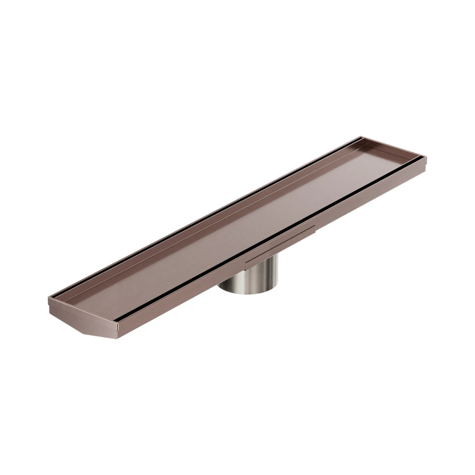 Nero Tile Insert V Channel 600x106mm Floor Grate 80mm Outlet Brushed Bronze