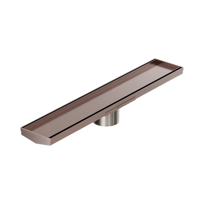 Nero Tile Insert V Channel 600x106mm Floor Grate 80mm Outlet Brushed Bronze NRFG008HSBZ_KIT - The Blue Space