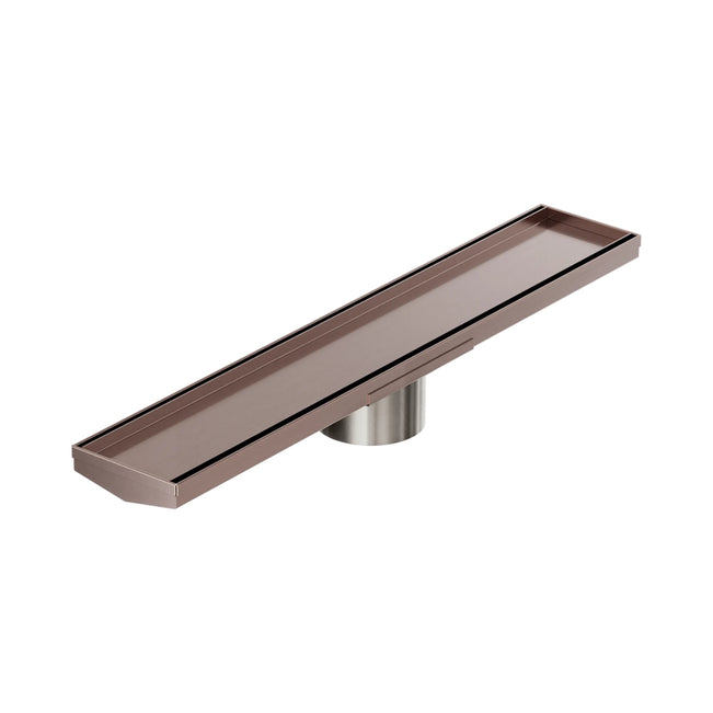 Nero Tile Insert V Channel 600x106mm Floor Grate 90mm Outlet Brushed Bronze NRFG004HSBZ_KIT - The Blue Space