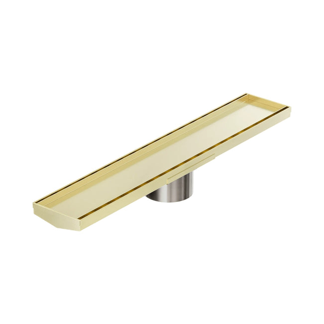 Nero Tile Insert V Channel 600x106mm Floor Grate 90mm Outlet Brushed Gold NRFG004HSBG_KIT - The Blue Space