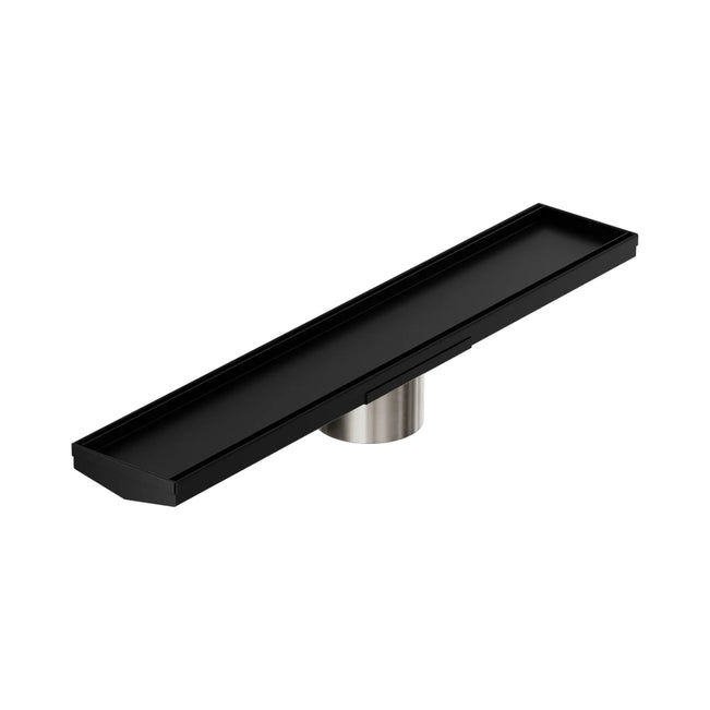 Nero Tile Insert V Channel 600x106mm Floor Grate 90mm Outlet Matte Black NRFG004HSMB_KIT - The Blue Space