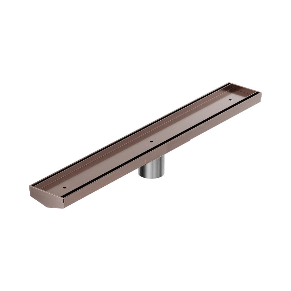 Nero Tile Insert V Channel 600x82mm Floor Grate 50mm Outlet Brushed Bronze