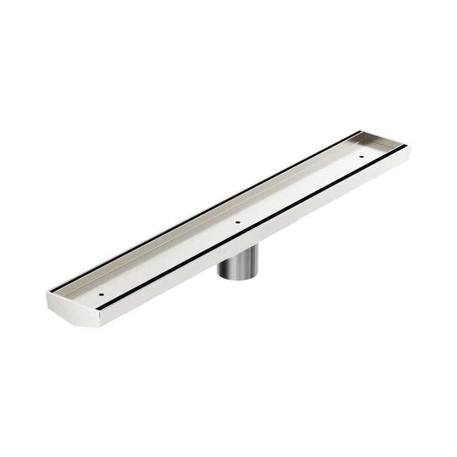 Nero Tile Insert V Channel 600x82mm Floor Grate 50mm Outlet Brushed Nickel NRFG006HSBN_KIT - The Blue Space