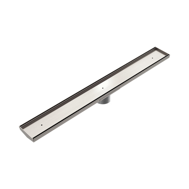 Nero Tile Insert V Channel 800x106mm Floor Grate 80mm Outlet Brushed Nickel NRFG012HSBN - The Blue Space