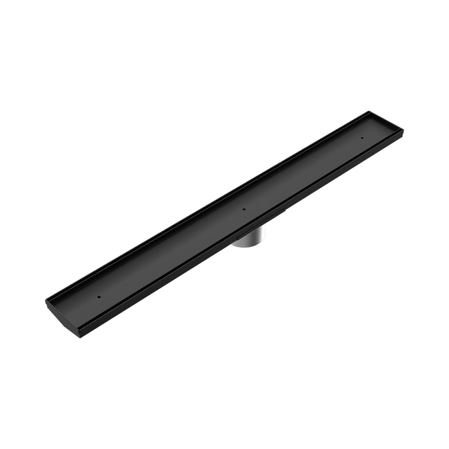 Nero Tile Insert V Channel 800x106mm Floor Grate 80mm Outlet Matte Black NRFG012HSMB - The Blue Space