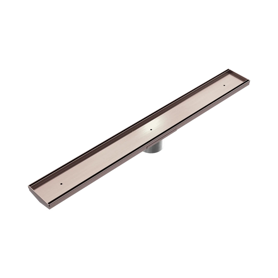 Nero Tile Insert V Channel 900x106mm Floor Grate 90mm Outlet Brushed Bronze