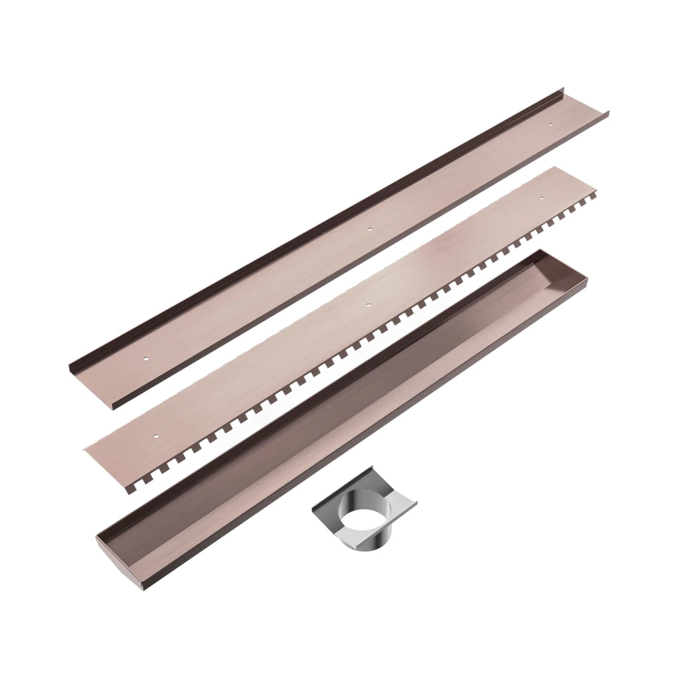 Nero Tile Insert V Channel 900x106mm Floor Grate 90mm Outlet Brushed Bronze