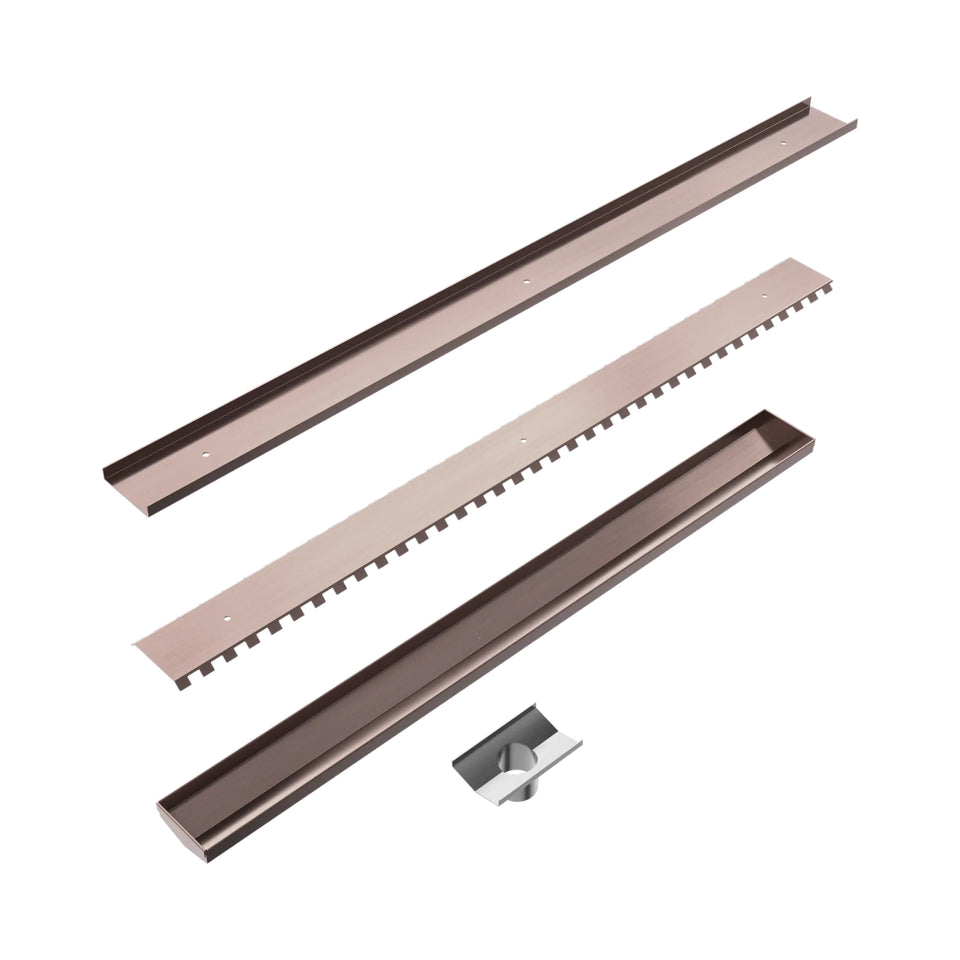 Nero Tile Insert V Channel 900x82mm Floor Grate 50mm Outlet Brushed Bronze