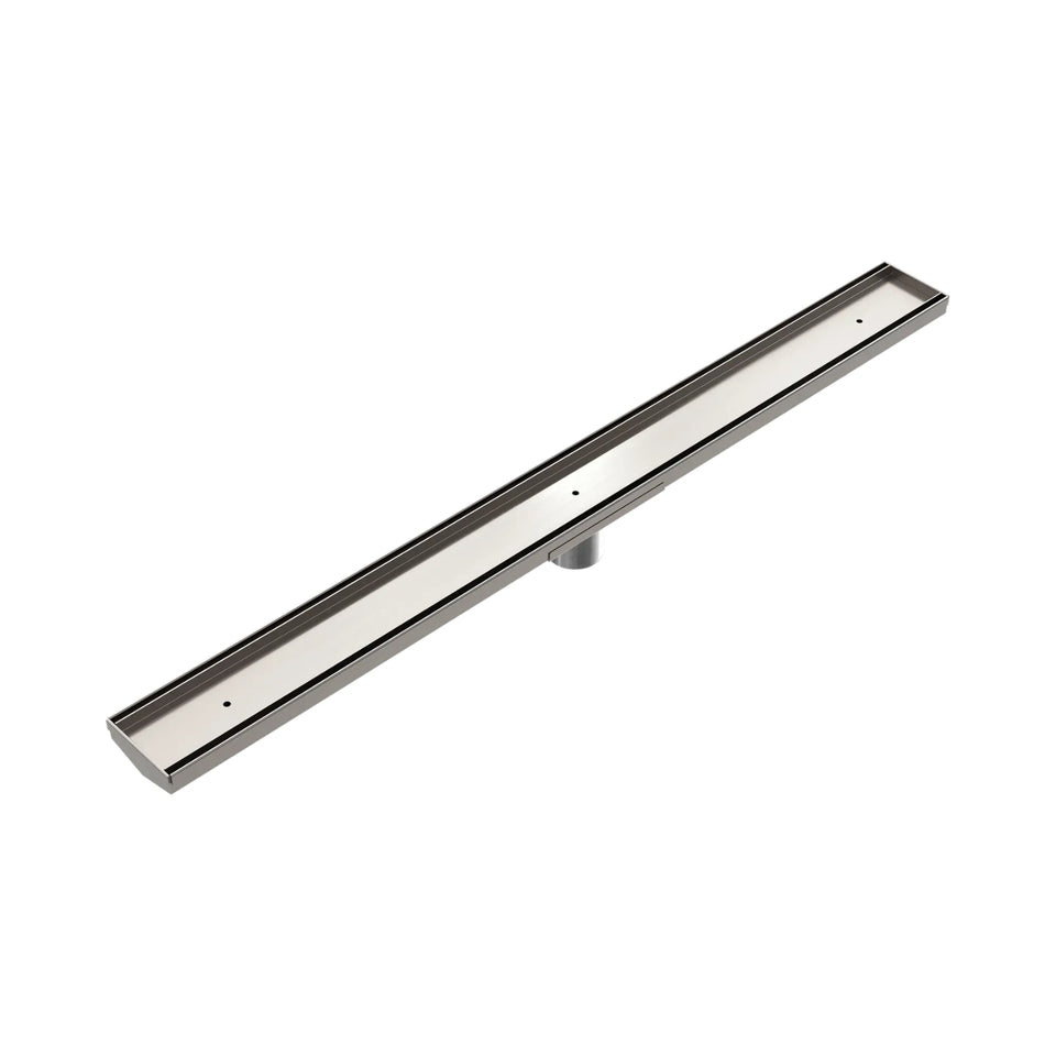 Nero Tile Insert V Channel 900x82mm Floor Grate 50mm Outlet Brushed Nickel