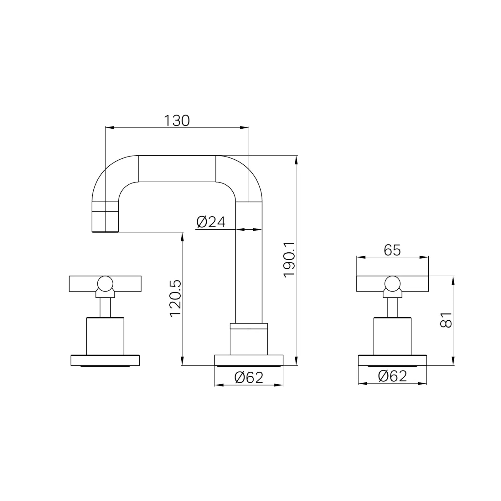 Technical Drawing Nero X Plus Basin Set Brushed Nickel NR201601BN - The Blue Space