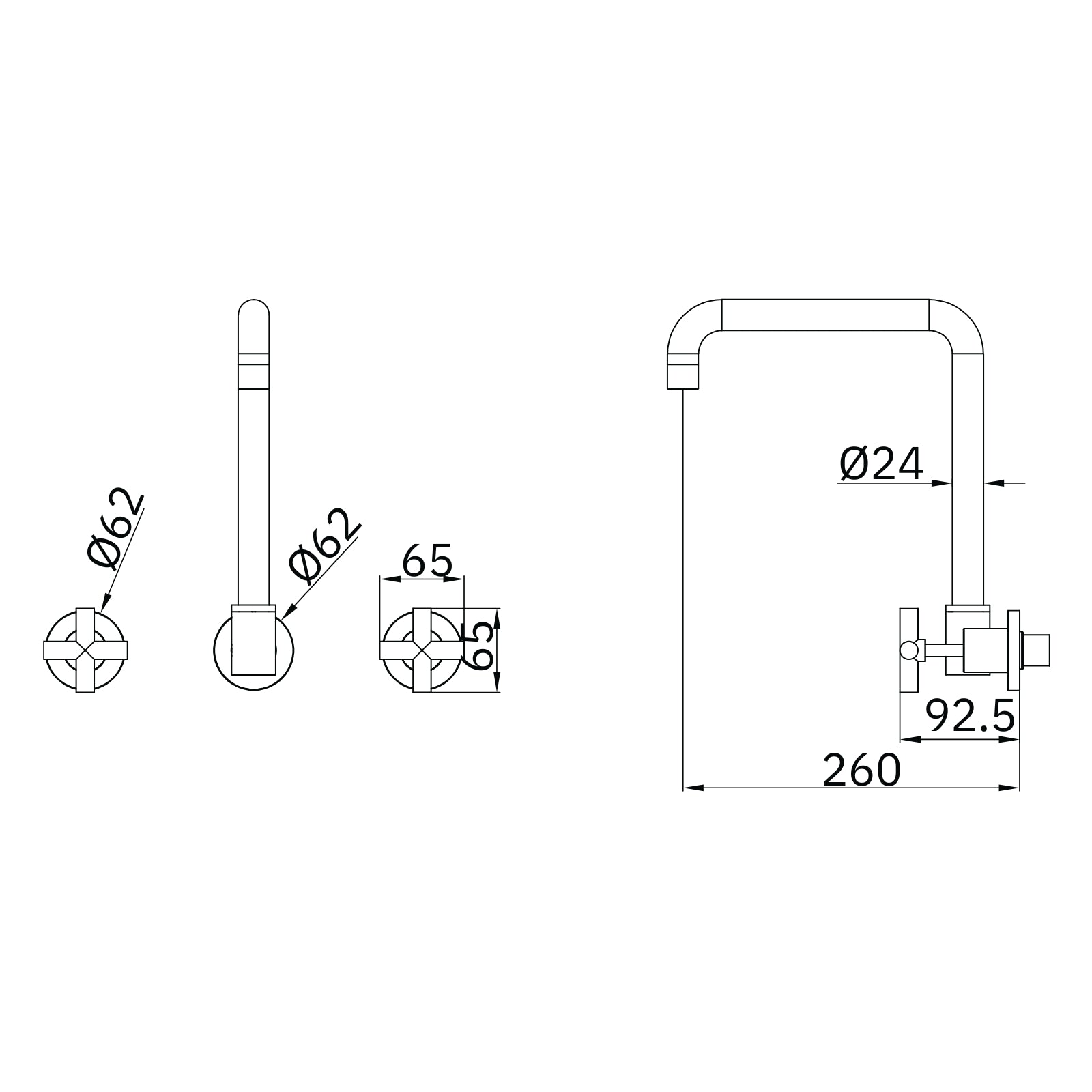 Technical Drawing Nero X Plus Wall Kitchen Set Swivel Spout Brushed Nickel NR201607BN - The Blue Space