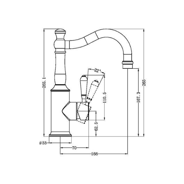Nero York Basin Mixer Hook Spout With Metal Lever Brushed Nickel