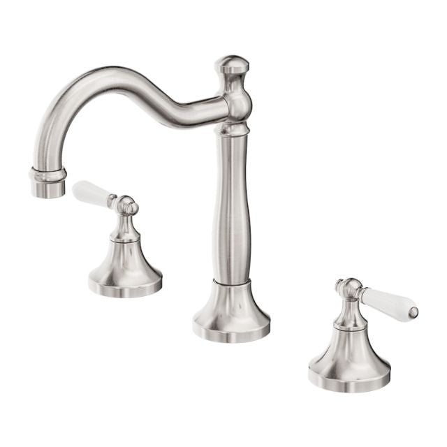 Nero York Basin Set With White Porcelain Lever Brushed Nickel
