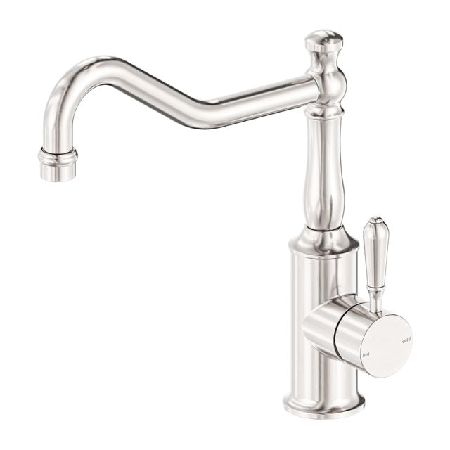 Nero York Kitchen Mixer Hook Spout With Metal Lever Brushed Nickel