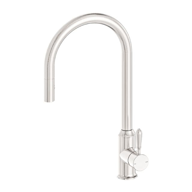 Nero York Pull Out Sink Mixer With Vegie Spray Function With Metal Lever Brushed Nickel