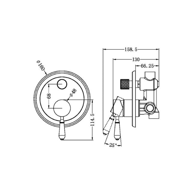 Nero York Shower Mixer With Divertor With Metal Lever Brushed Nickel