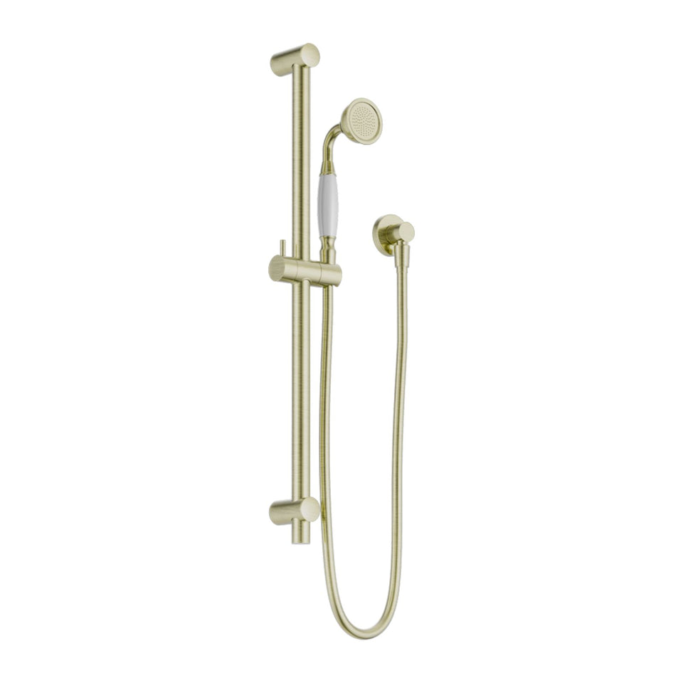 Nero York Shower Rail With White Porcelain Hand Shower Aged Brass