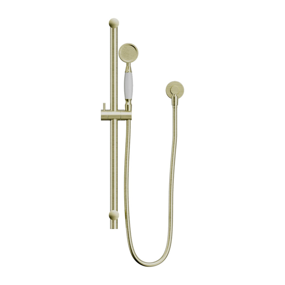 Nero York Shower Rail With White Porcelain Hand Shower Aged Brass
