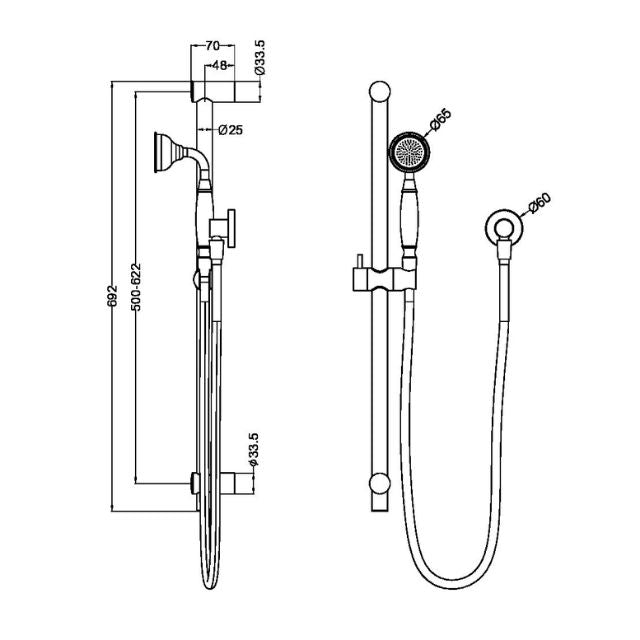 Nero York Shower Rail With White Porcelain Hand Shower Brushed Nickel