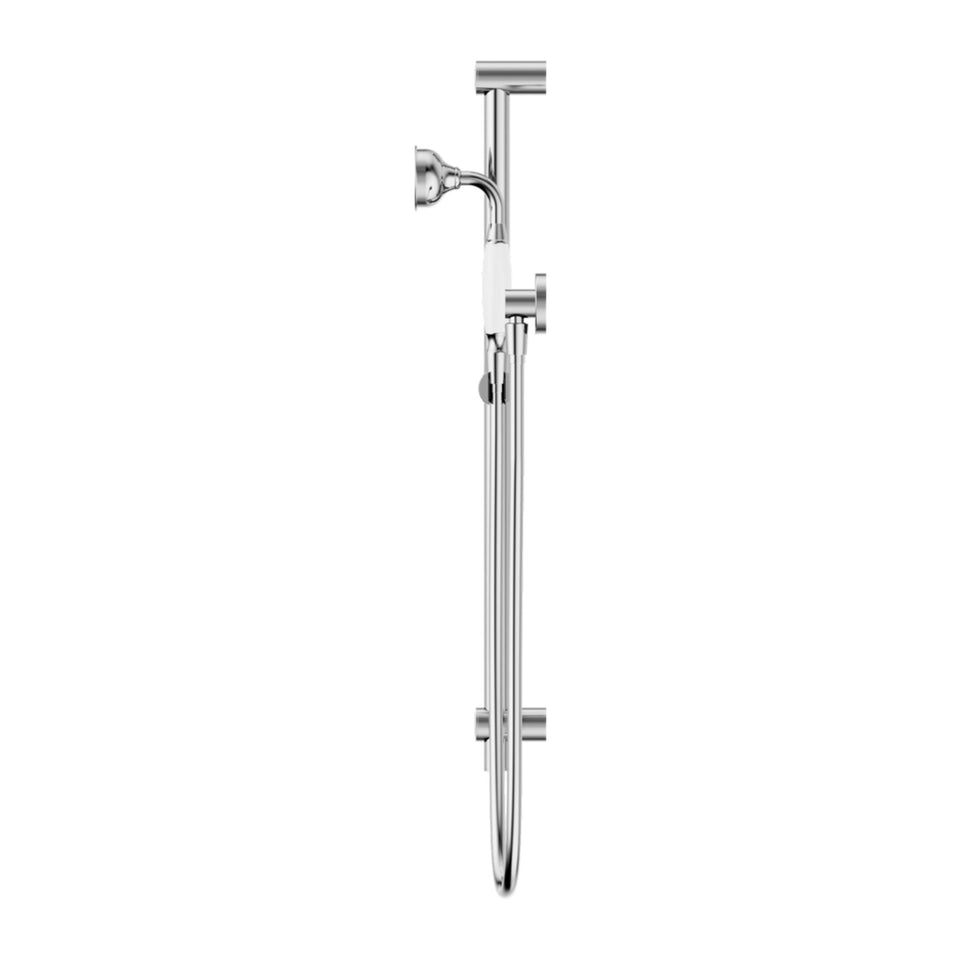 Nero York Shower Rail With White Porcelain Hand Shower Chrome
