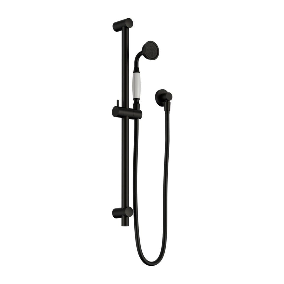 Nero York Shower Rail With White Porcelain Hand Shower Matte Black