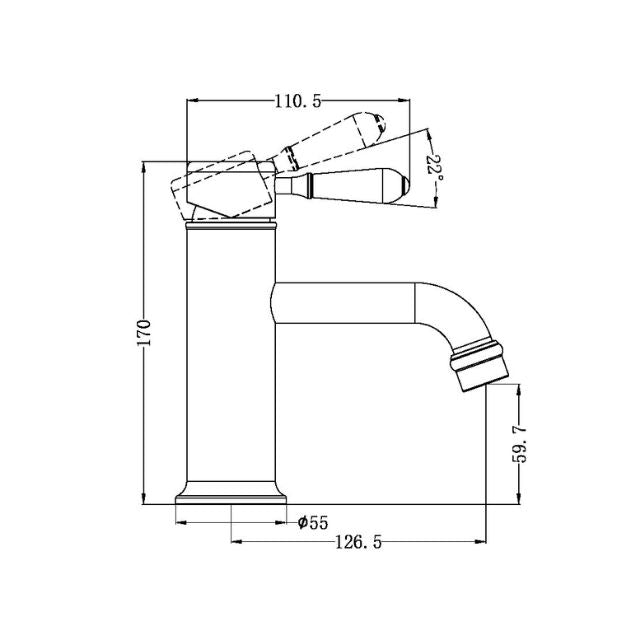Nero York Straight Basin Mixer With Metal Lever Brushed Nickel
