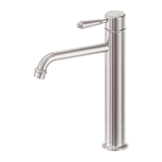 Nero York Straight Tall Basin Mixer With Metal Lever Brushed Nickel