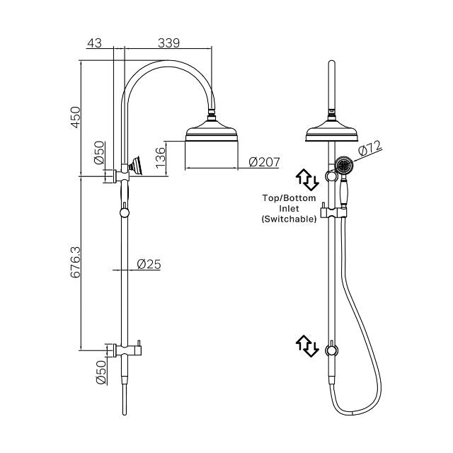 Nero York Twin Shower With Metal Hand Shower Brushed Nickel