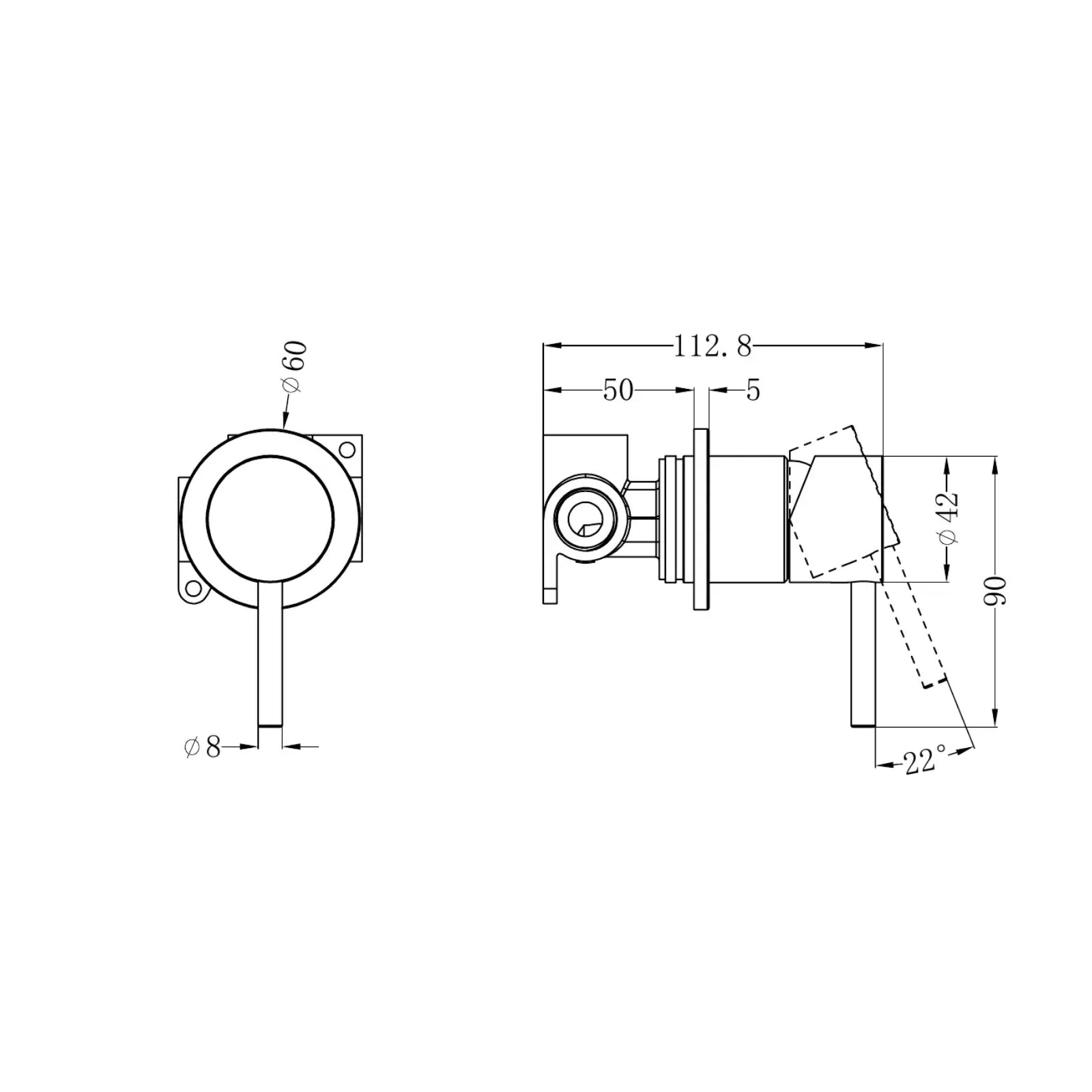 Technical Drawing Nero Zen SS316L Shower Mixer Brushed Nickel NR162211BN_KIT - The Blue Space