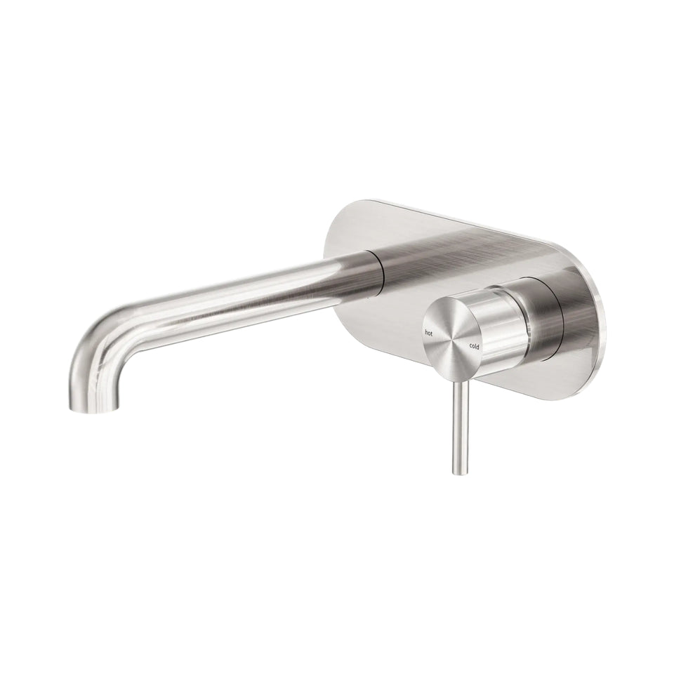 Nero Zen SS316L Wall Basin/Bath Mixer 185mm Spout Brushed Nickel