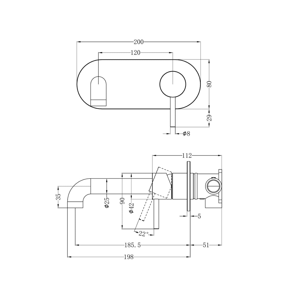Nero Zen SS316L Wall Basin/Bath Mixer 185mm Spout Graphite