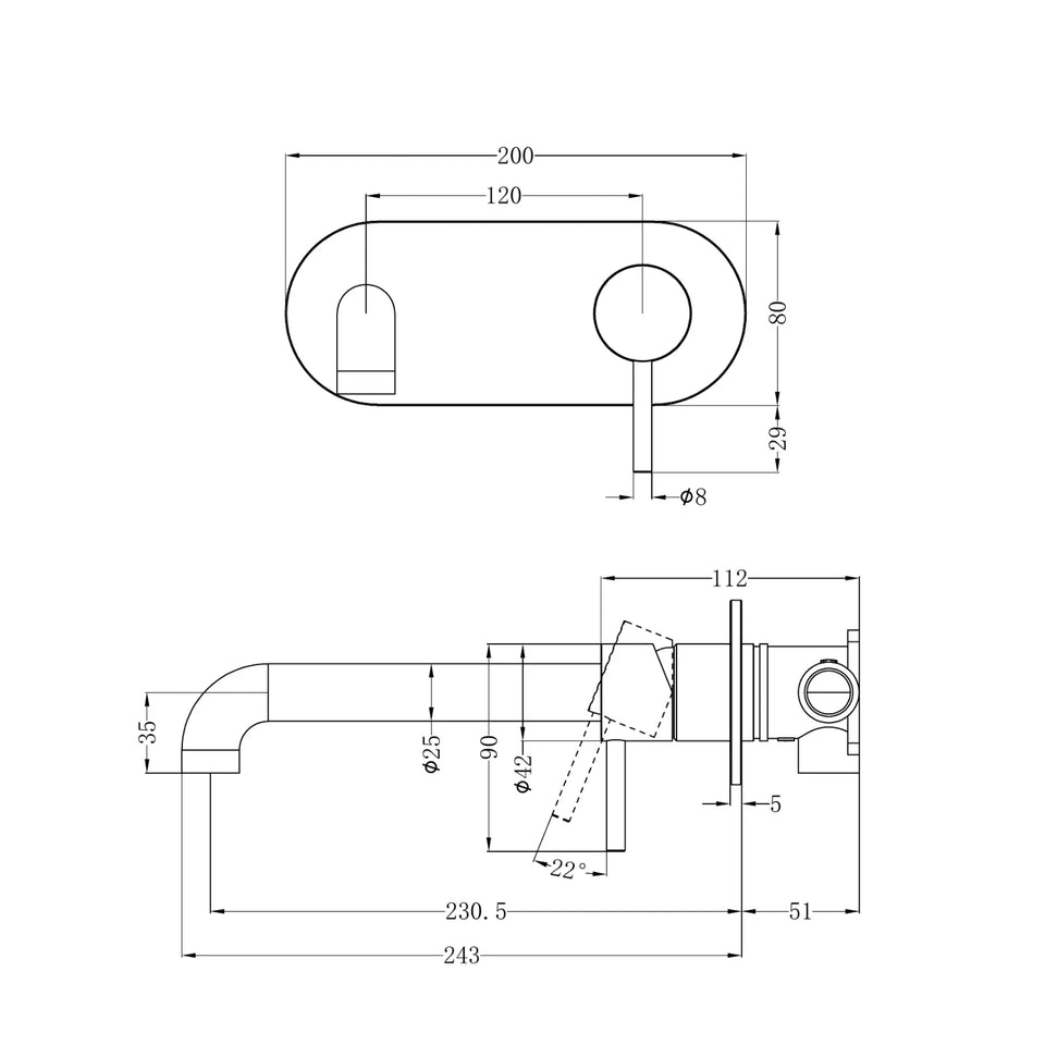 Nero Zen SS316L Wall Basin/Bath Mixer 230mm Spout Brushed Bronze