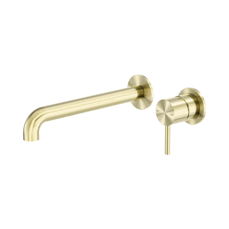 Nero Zen SS316L Wall Basin/Bath Mixer Separate Back Plate 230mm Spout Brushed Gold
