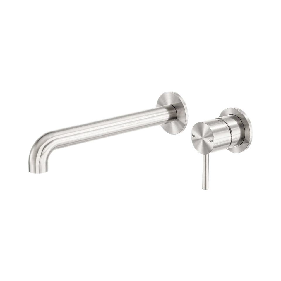 Nero Zen SS316L Wall Basin/Bath Mixer Separate Back Plate 230mm Spout Brushed Nickel
