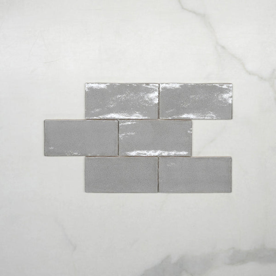 Nickel Grey Dianna Hand Made Subway Tile 75 x 150 x 9mm Spanish Ceramic
