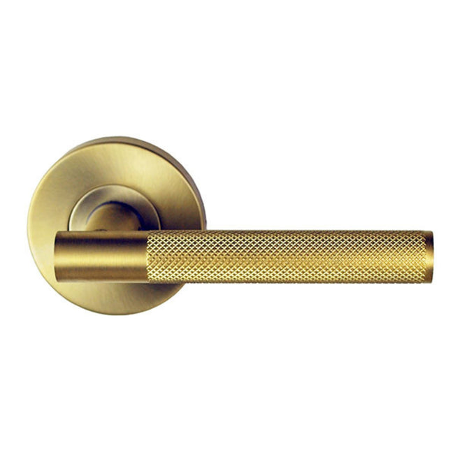 Nidus Knurled Domici Privacy Door Handle Set Satin Brass MDOMKPRI-SB - The Blue Space