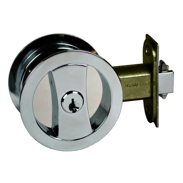 Nidus Lockable Sliding Cavity Door Round Backplate Entrance Set Include End Pull Polished Chrome