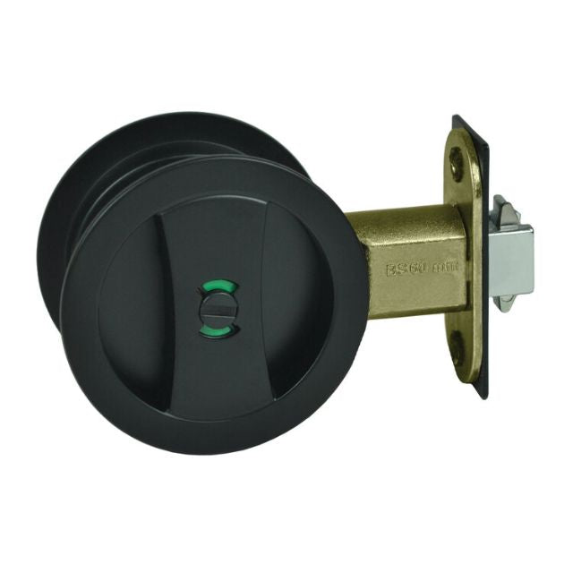Nidus Lockable Sliding Cavity Door Round Backplate Privacy Set Include End Pull Matte Black  CSC-PRI-RD-BLV - The Blue Space