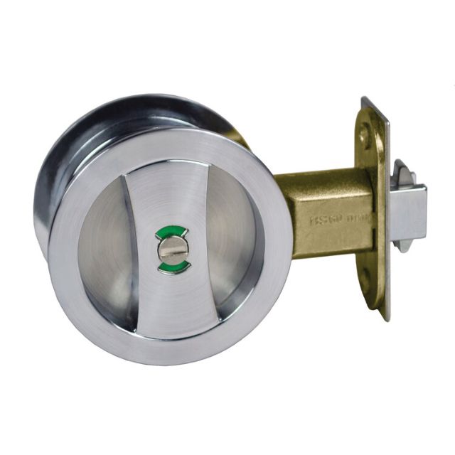 Nidus Lockable Sliding Cavity Door Round Backplate Privacy Set Include End Pull Satin Chrome CSC-PRI-RD-SCV - The Blue Space