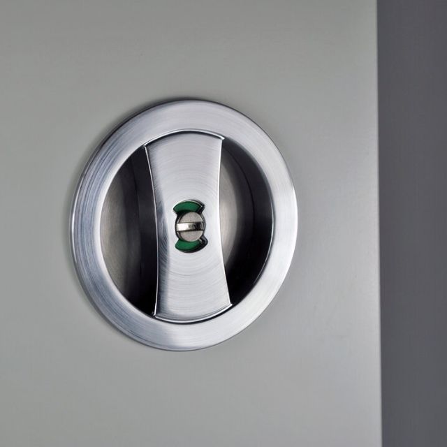 Nidus Lockable Sliding Cavity Door Round Backplate Privacy Set Include End Pull Satin Chrome