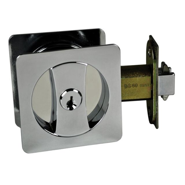 Nidus Lockable Sliding Cavity Door Square Backplate Entrance Set Include End Pull Polished Chrome