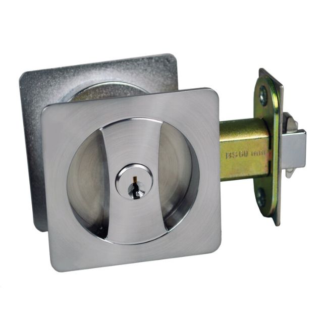 Nidus Lockable Sliding Cavity Door Square Backplate Entrance Set Include End Pull Satin Chrome