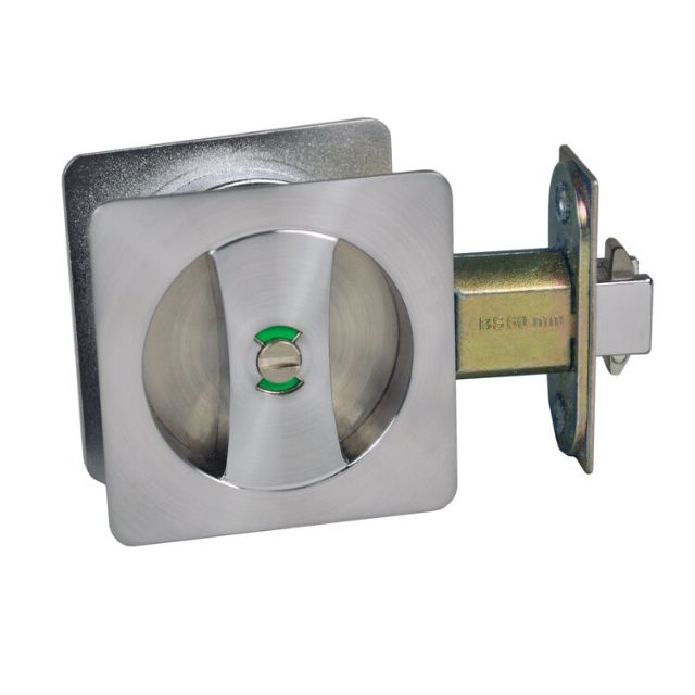 Nidus Lockable Sliding Cavity Door Square Backplate Privacy Set Include End Pull Satin Chrome
