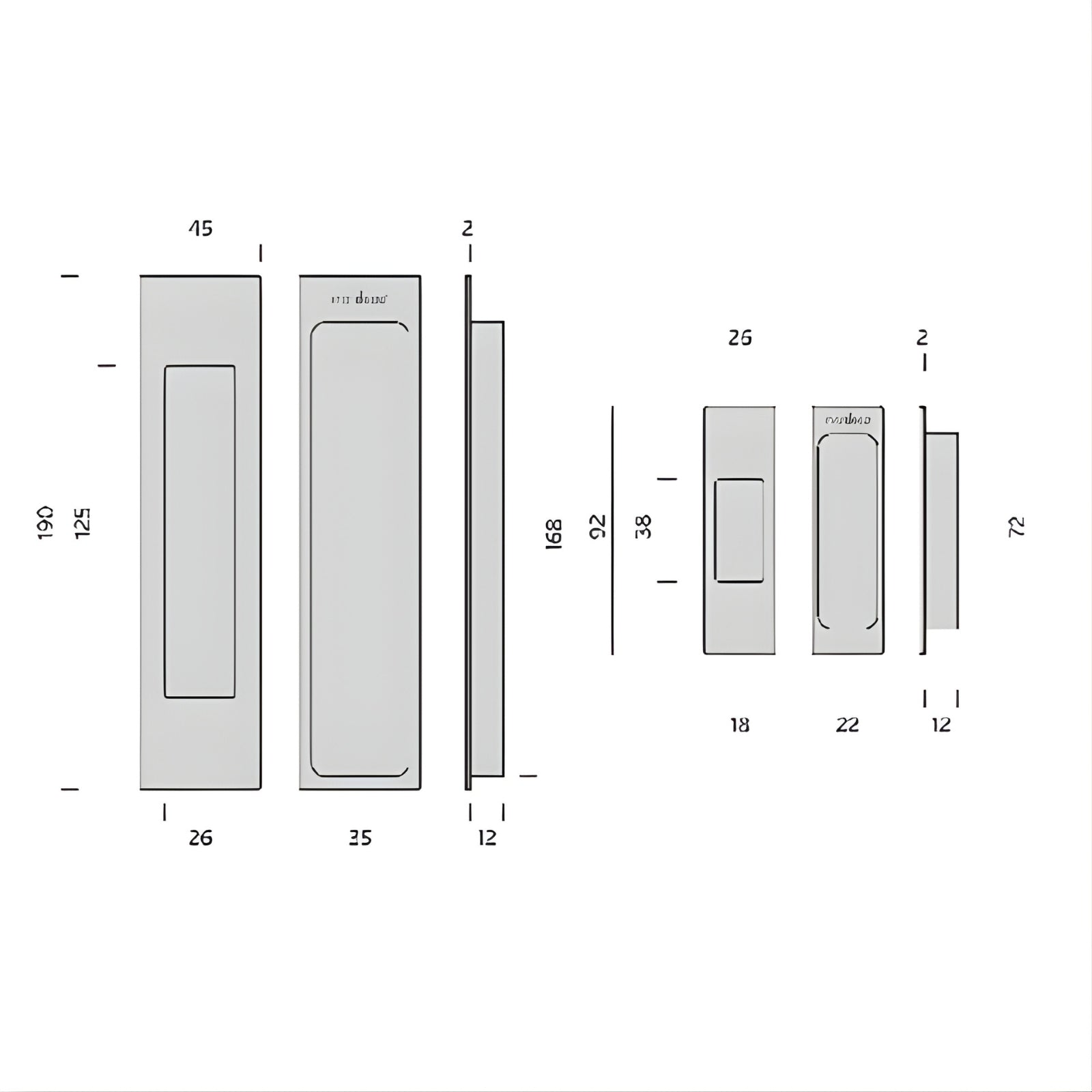Technical Drawing Nidus Mardeco Cavity Sliding Door Passage Set Matte Black MSC-8008-SET-MB - The Blue Space
