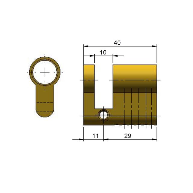 Line Drawing Nidus Mardeco M Series Euro cylinder for 8104 euro lock 4 pin C4 29mm Bronze BR8500/29 - The Blue Space