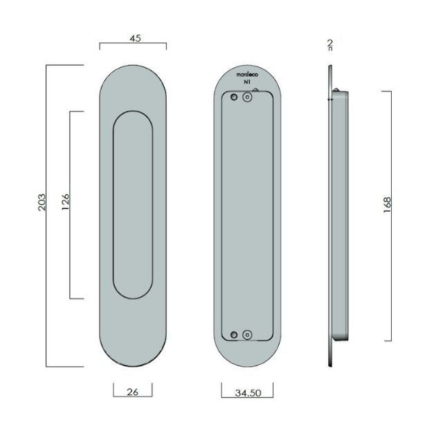 Nidus Mardeco radius flush pull (each) Satin Chrome