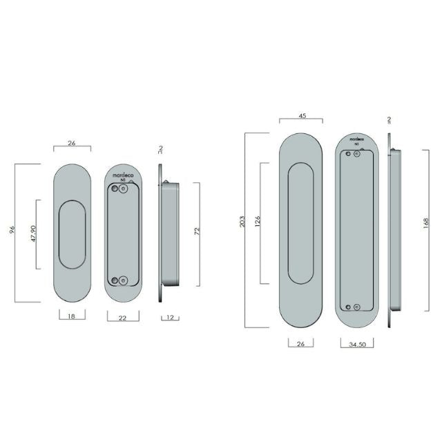 Nidus Mardeco radius flush pull set incl end pull Polished Chrome